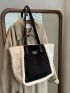 Two Tone Letter Patch Decor Shoulder Tote Bag