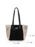 Two Tone Letter Patch Decor Shoulder Tote Bag