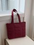 Quilted Pattern Letter Patch Shoulder Tote Bag With Purse