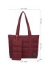 Quilted Pattern Letter Patch Shoulder Tote Bag With Purse