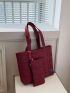 Quilted Pattern Letter Patch Shoulder Tote Bag With Purse