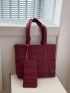 Quilted Pattern Letter Patch Shoulder Tote Bag With Purse