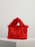 Neon Red Minimalist Fuzzy Satchel Bag