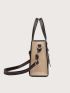 Buckle Decor Double Handle Square Bag With Bag Charm