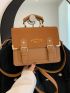 Letter Graphic Buckle Decor Flap Faux Suede Square Bag