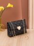 Heart Decor Quilted Flap Chain Square Bag