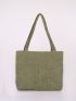 Mini Letter Patch Decor Corduroy Shopper Bag With Square Bag