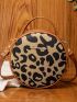 Mini Metal Letter Decor Leopard Print Circle Bag