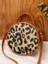 Mini Metal Letter Decor Leopard Print Circle Bag