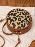 Mini Metal Letter Decor Leopard Print Circle Bag