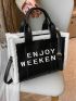 Plush Trim Design Tote Bag, Women's PU Handbag, Trendy Crossbody Bag