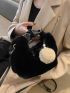 Minimalist Fluffy Hobo Bag With Pompom Bag Charm