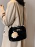 Minimalist Fluffy Hobo Bag With Pompom Bag Charm