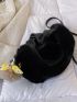 Minimalist Fluffy Hobo Bag With Pompom Bag Charm