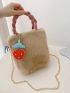 Minimalist Fluffy Chain Square Bag With Strawberry Charm