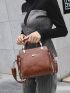 Retro Style Handbag, Women's Simple Zipper Purse Artificial Leather Crossbody Bag Metal Detail Square Bag