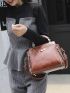 Retro Style Handbag, Women's Simple Zipper Purse Artificial Leather Crossbody Bag Metal Detail Square Bag