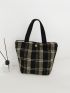 Plaid Pattern Satchel Bag