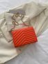 Mini Neon Orange Chevron Quilted Chain Flap Square Bag