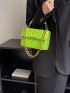 Mini Neon-Green Geometric Embossed Flap Chain Square Bag