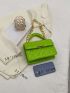 Mini Neon-Green Geometric Embossed Flap Chain Square Bag