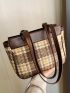 Plaid Pattern Shoulder Tote Bag