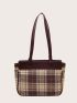 Plaid Pattern Shoulder Tote Bag