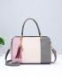 Tassel Decor Colorblock Satchel Bag, Mothers Day Gift For Mom