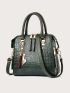 Crocodile Embossed Metal Decor Square Bag Black