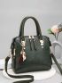 Crocodile Embossed Metal Decor Square Bag Black