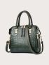 Crocodile Embossed Metal Decor Square Bag Black