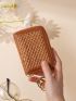 Weave Embossed Zip Around Card Holder With Keyring Multi-Card Card Organizer for Storage Credit Cards