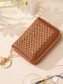 Weave Embossed Zip Around Card Holder With Keyring Multi-Card Card Organizer for Storage Credit Cards