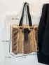 Bow Decor Cable Textured Flannelette Shoulder Tote Bag