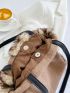 Bow Decor Cable Textured Flannelette Shoulder Tote Bag