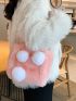 Pom Pom Decor Fuzzy Chain Satchel Bag