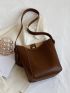 Two Tone Letter Embossed Bucket Bag With Inner Pouch