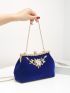 Rhinestone & Flower Decor Chain Square Bag