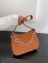 Heart Decor Corduroy Baguette Bag