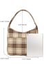 Plaid Pattern Patch Decor Hobo Bag