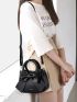 Fashion Bow Decor Handbag, Women's Double Handle Purse, Small Artificial Leather Crossbody Bag