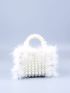 Mini Faux Pearl Decor Fuzzy Satchel Bag With Inner Pouch