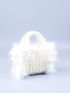 Mini Faux Pearl Decor Fuzzy Satchel Bag With Inner Pouch