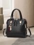 Crocodile Embossed Tassel & Cat Decor Satchel Bag, Mothers Day Gift For Mom