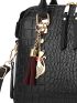 Crocodile Embossed Tassel & Cat Decor Satchel Bag, Mothers Day Gift For Mom