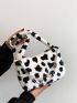 Cow Pattern Butterfly & Chain Decor Fuzzy Baguette Bag