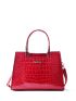 Crocodile Embossed Handbag, Pu Patent Shoulder Bag, Metal Decor Double Handle Purse Embossed Satchel Bag For Women
