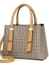 Faux Pearl Decor Houndstooth Pattern Square Bag