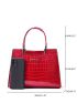 Crocodile Embossed Handbag, Pu Patent Shoulder Bag, Metal Decor Double Handle Purse Embossed Satchel Bag For Women