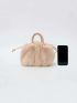 Braided Detail Drawstring Design Fuzzy Satchel Bag